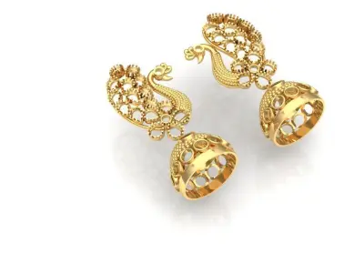 jhumka earrings with peacock 3D print model