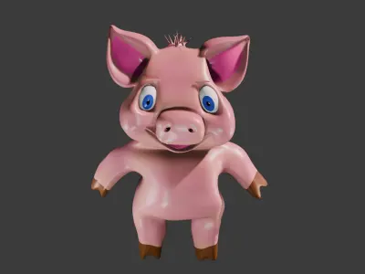 Cute Stylized Pig 3D Model with Low Poly  and Game Ready   Low-poly 3D model