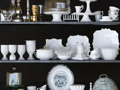 Set-141 dishes on shelf 3D model