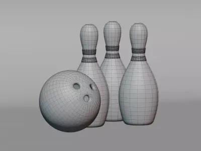 Bowling pins with ball Low-poly 3D model
