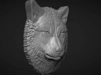 Wolf head bas relief 3D print model