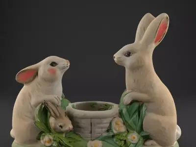 Cute Bunny Planter 3D STL File for Easter and Home Decor 3D print model