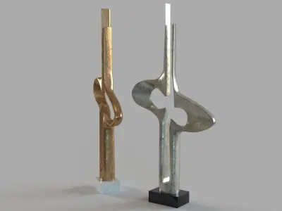 Brother And Sister Sculpture Silver And Gold Leaf 3D model