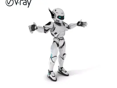 RiggedFuturistic Robot Unit with Advanced Armor and Blue Lights Low-poly 3D model
