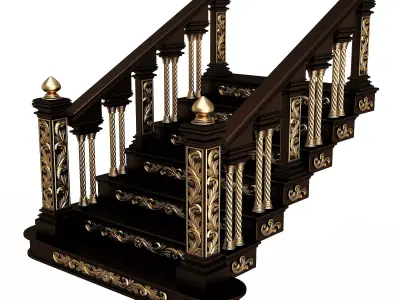 Carved Stair 04 Black Low-poly 3D model