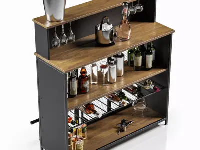 Contemporary Mini Bar Cabinet 3D model 3D model