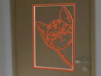 Peeking Cat 3D Wall Art - Decorative Laser Cut Panel Low-poly 3D model