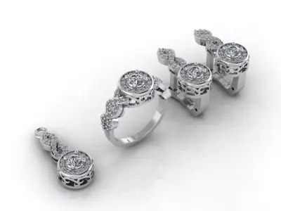 Mini Set Ring Pendant Earrings STL 3DM Womens Jewelry 3D print model