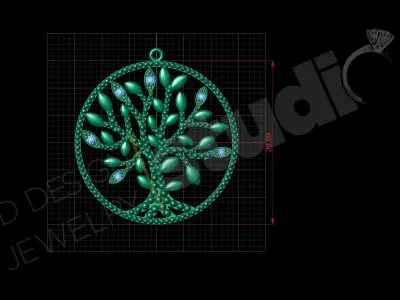 Art luxury tree of life with gems pendant 3d model 3D print model