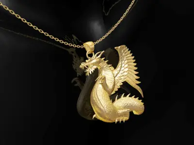 Dragon Statue Sculpture pendant jewelry gold 3D print model