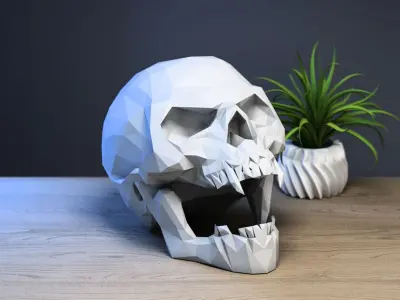 scream wild Skull low-poly  Headphone Stand scream Skull  3D print model