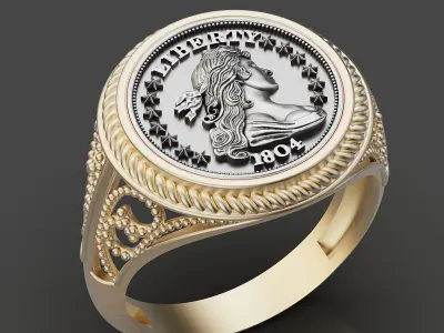 Draped Bust Dollar American coin printable ring 3D print model