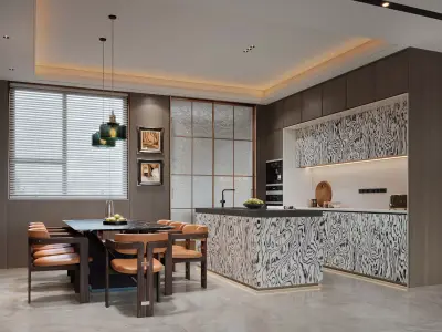 Modern luxury living and dining room interior 3D model purchase