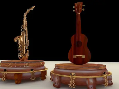 Chinese display stand with ukulele and saxophone 3D model