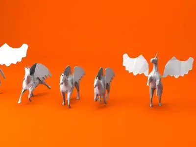 6 Lowpoly Unicorn Pegasus Low-poly 3D model