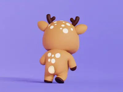 Deer Character Cartoon Rigged Animated Chibi Kawaii Low-poly 3D model