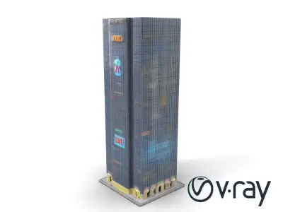 Futuristic Skyscraper Neon Glass Model Pack Low-poly 3D model