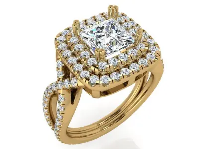 Square Double Halo Twisted Ring 3559 3D print model
