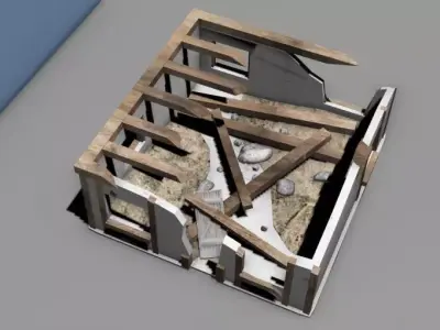 Destroyed house building  Low-poly 3D model
