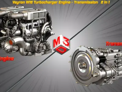 Veyron W16 Turbocharger Engine - Transmission   2 in 1 3D Model Collection