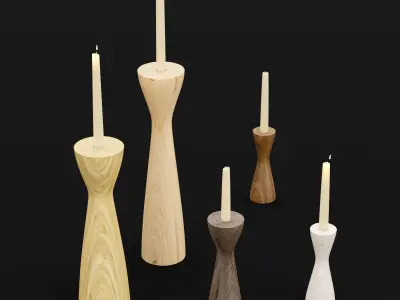 Candlestick set 4 four wooden candle holders 3D model