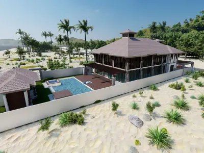Beach Casa Scene-villa-modern house 3D model
