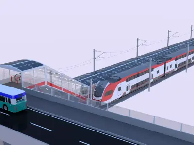 Station with Stadler train USA III 3D model