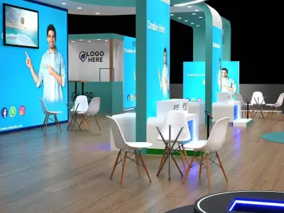 Modern trade booth with central arch structure 3D model