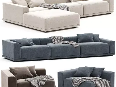 Faible 4 Piece L Shaped White Performance Linen Sectional Sofa 3D model