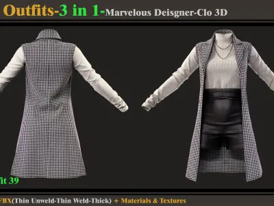 3 in 1 Girls Outfits-MD-Clo3d-OBJ-FBX-ZPRJ-Materials-Textures 3D model