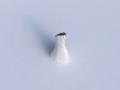 Vase puffy tappered triangle with bent extruded lines 3D print model