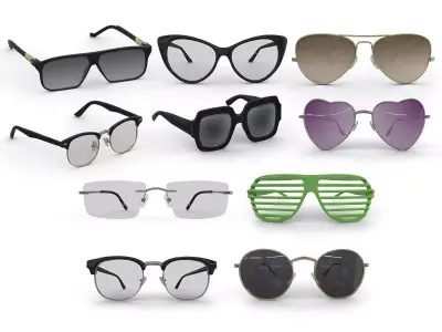 10 Glasses Low Poly PBR Realistic Collection 3D Model Pack