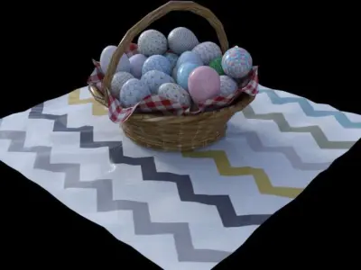 pack eggs easter with basket Low-poly 3D model