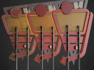 Car Cinema Billboard in 3 versions Low-poly 3D model