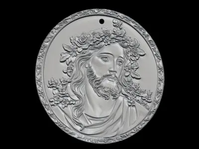 Sacred Jesus Medallion Relief 3D print model