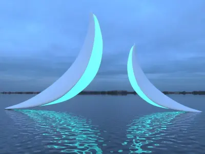 delfin 3D model two sculptures in water at night 3D model