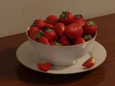Bowl of Strawberries Low-poly 3D model