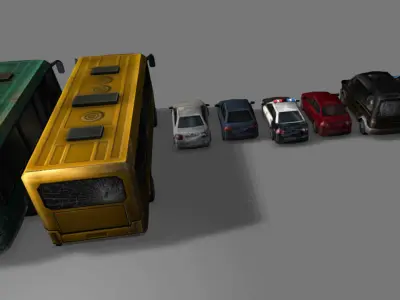ApocalypticVehiclePack group of cars and buses Low-poly 3D model