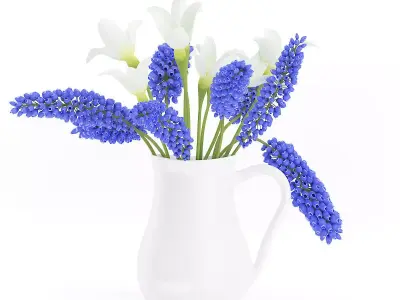 Blue and White Flowers in White Pot 3D model