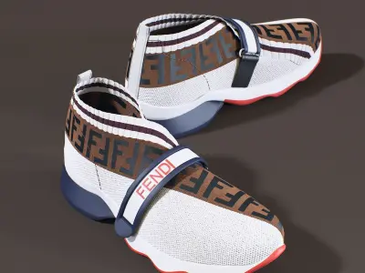 Fendi Monogram White Sneakers 3D model