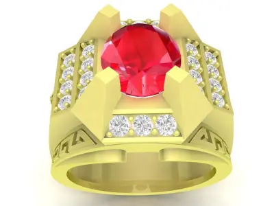 Luxury Red Gemstone Men Ring  3635 3D print model