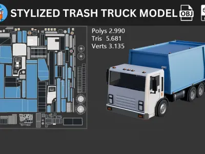 Stylized Trash Truck 3D Model 3D model