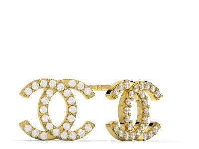 Pair of stylish earrings with stones double c model 3D print model