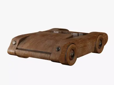 Old wooden toy sports car 3D model