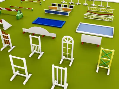 Horse jumping obstacle small pack low poly 3D model