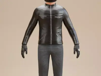 Biker man wearing helmet and leather pants 3D model