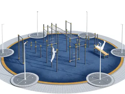 Sports ground with pull up bars Round 3D model