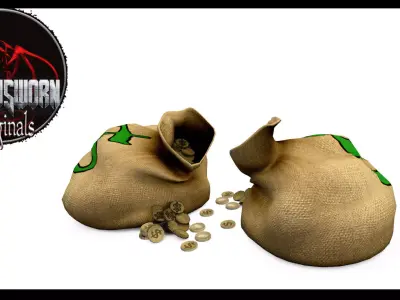 Bag of Gold Coins Low-poly 3D model