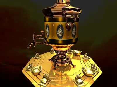 Chinese gold ingot with bronze wine container 3D model