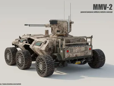 Sci-fi military truck Low-poly 3D model